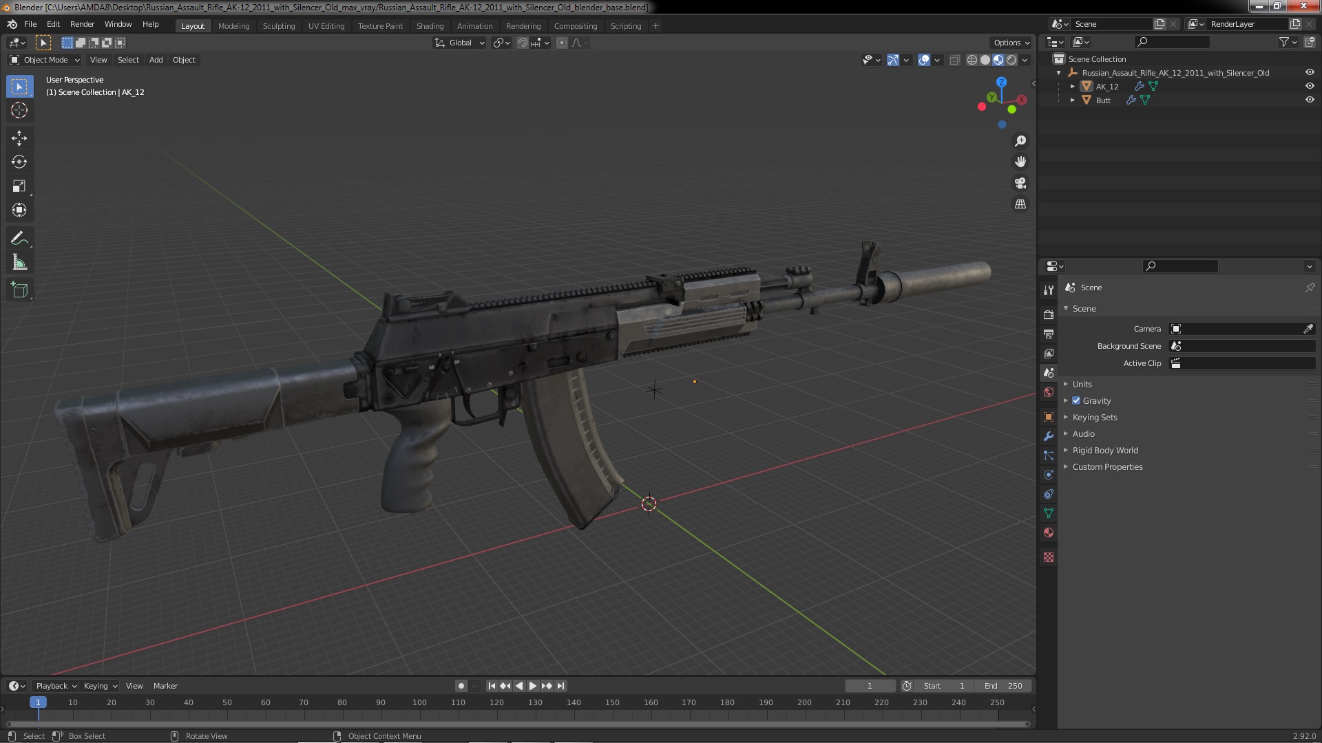 3D model Russian Assault Rifle AK-12 2011 with Silencer Old