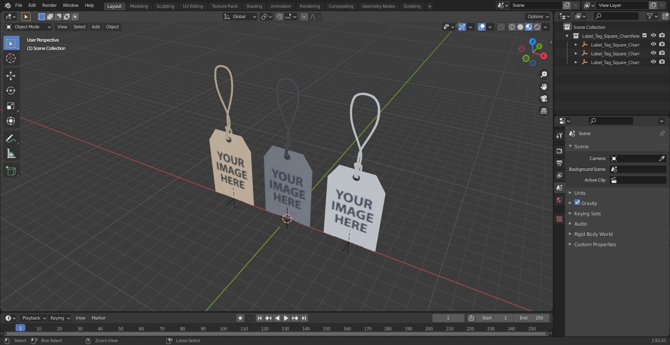 Label Tag Square  Chamfered 3D