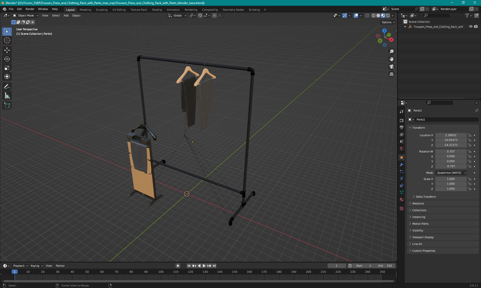 3D Trousers Press and Clothing Rack with Pants model