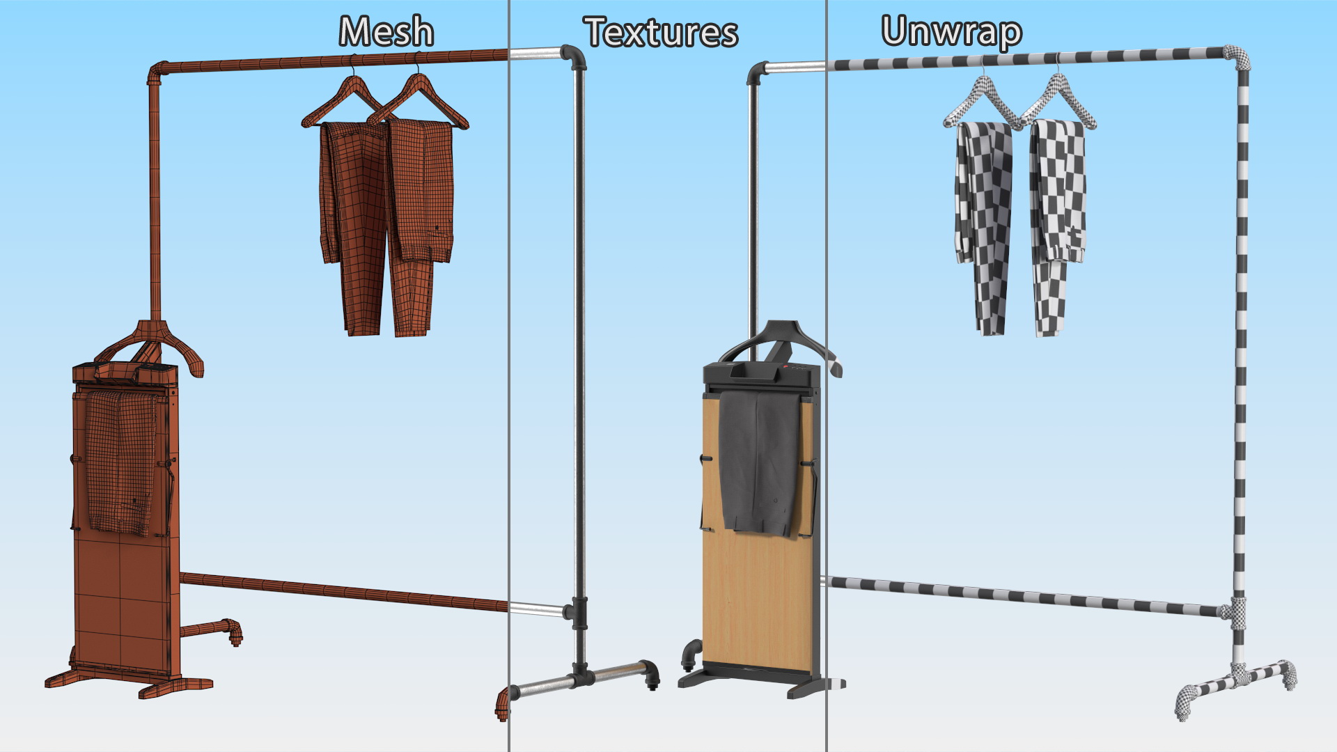 3D Trousers Press and Clothing Rack with Pants model