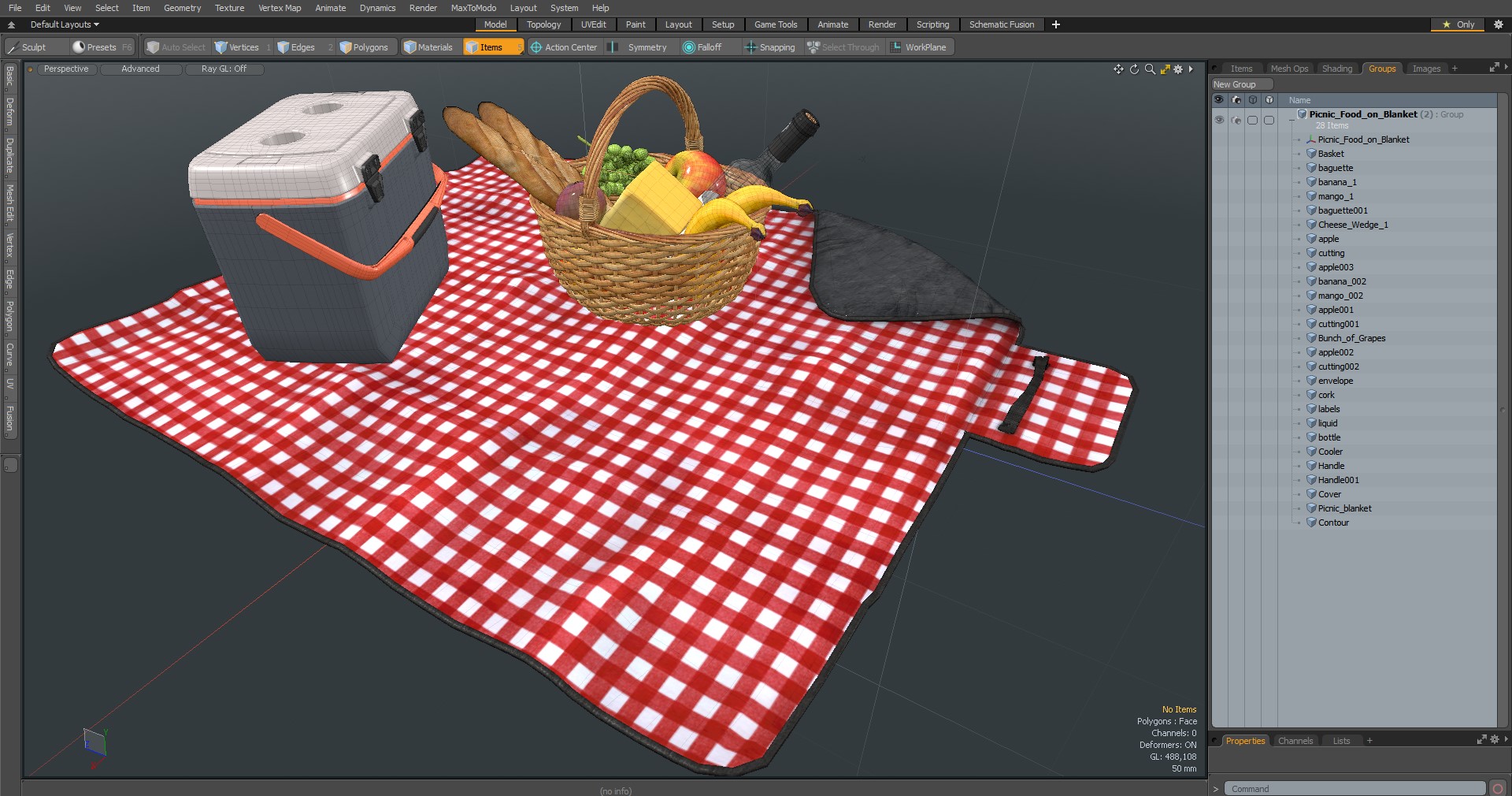 Picnic Food on Blanket 3D