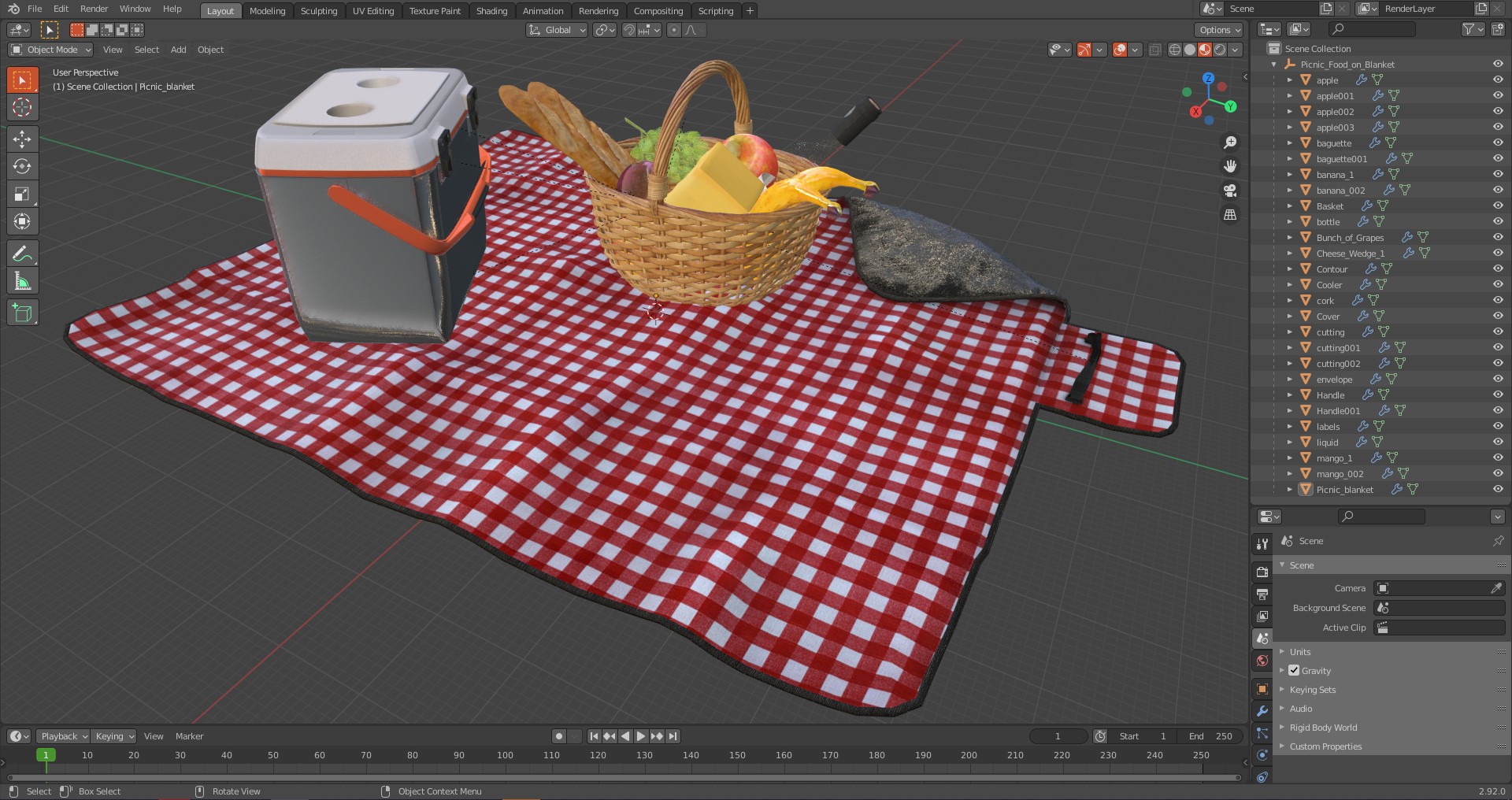 Picnic Food on Blanket 3D
