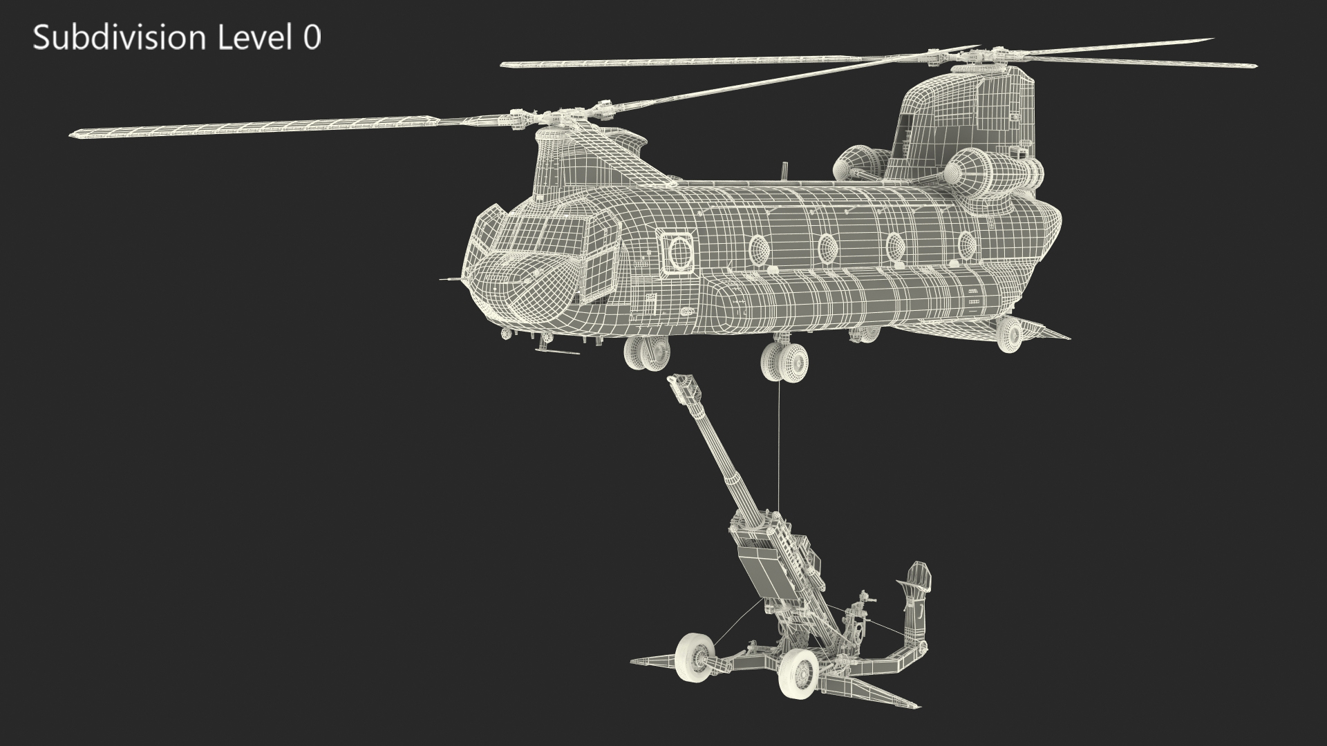 3D model US Army Transport Helicopter With Howitzer M777 155mm Rigged