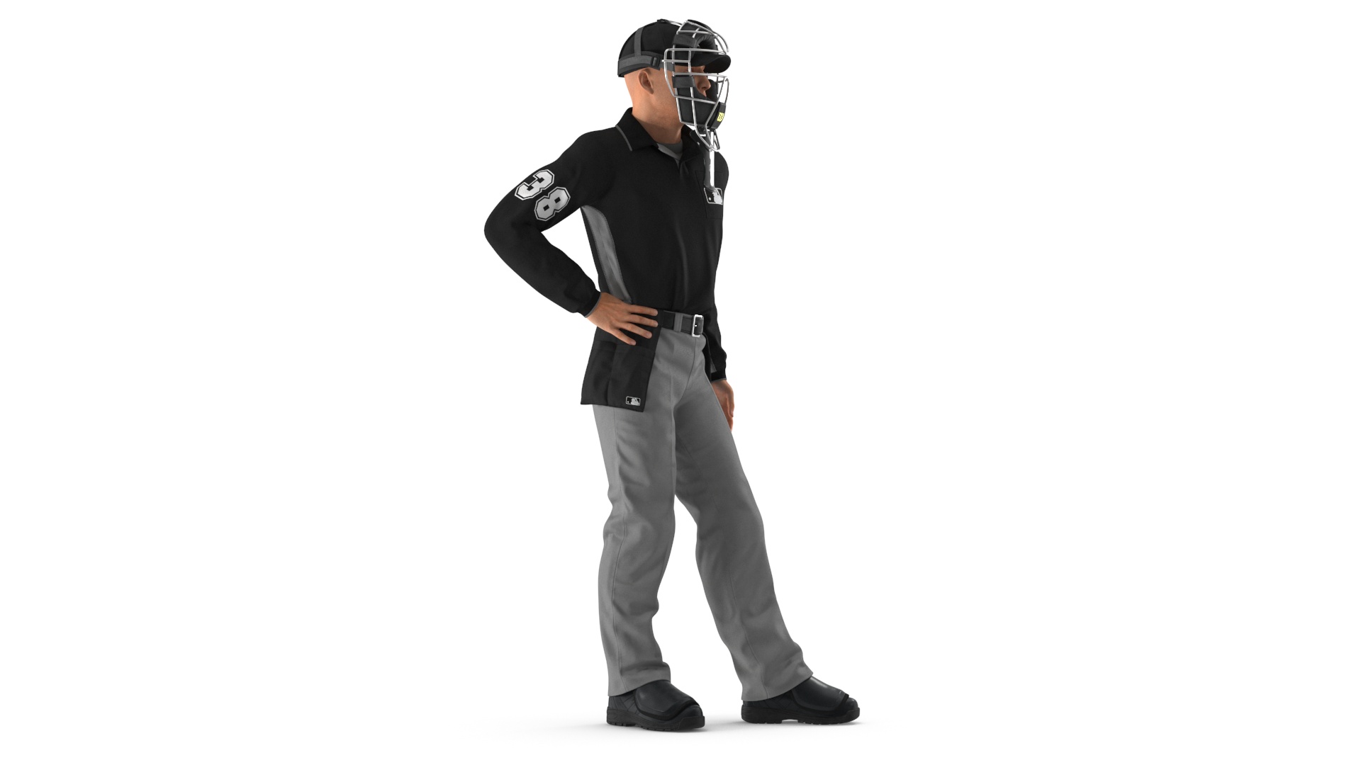 3D model Baseball Umpire with Protective Mask Standing Pose