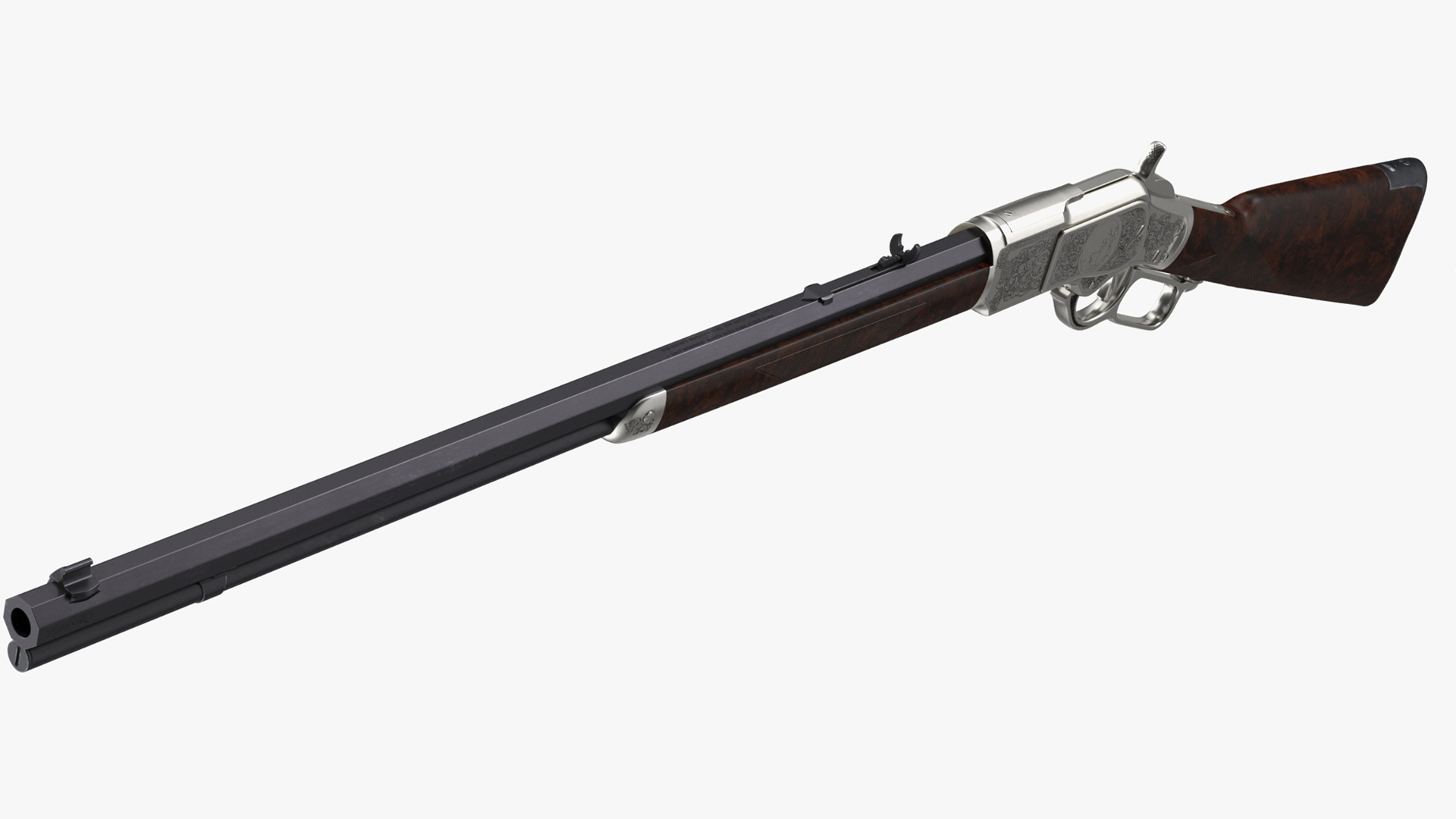 3D model Engraved Winchester Model 1873 Silvered Case Rigged for Cinema 4D