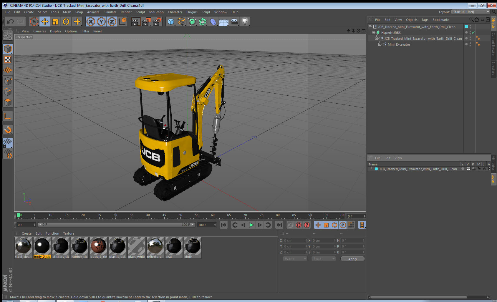 JCB Tracked Mini Excavator with Earth Drill Clean 3D model