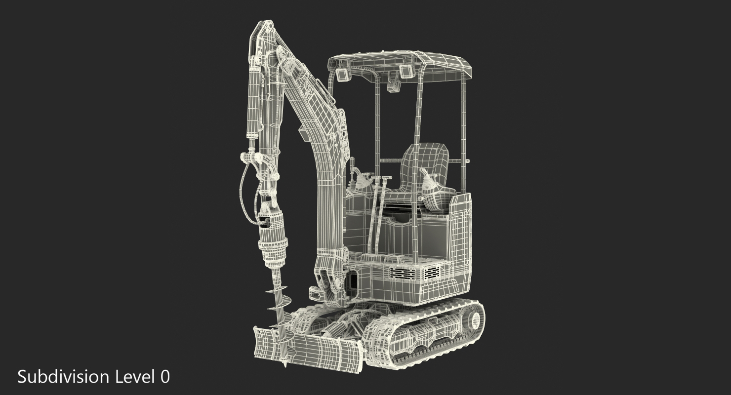JCB Tracked Mini Excavator with Earth Drill Clean 3D model