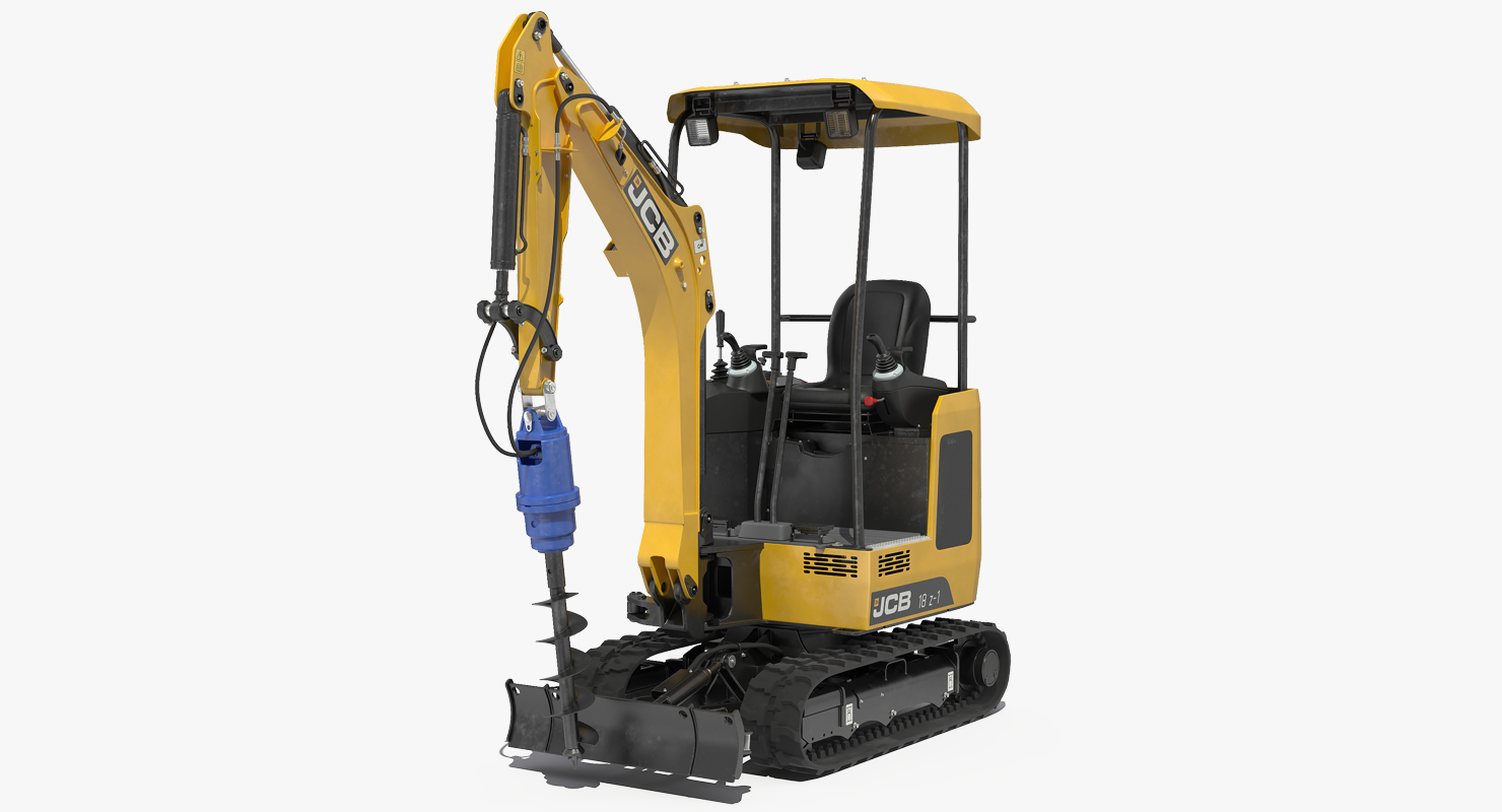 JCB Tracked Mini Excavator with Earth Drill Clean 3D model