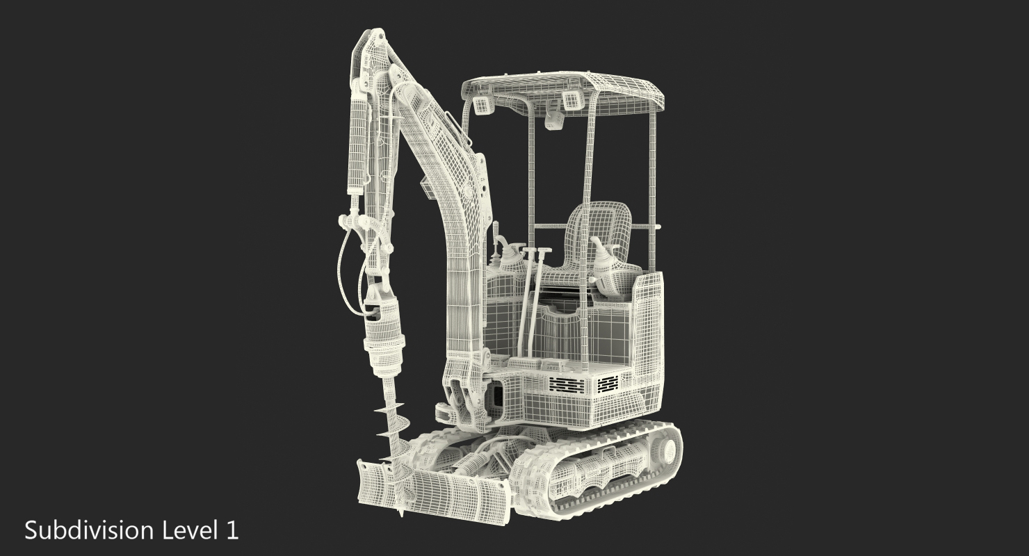 JCB Tracked Mini Excavator with Earth Drill Clean 3D model