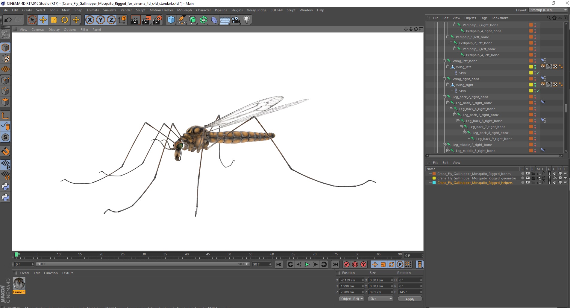 3D Crane Fly Gallinipper Mosquito Rigged for Cinema 4D