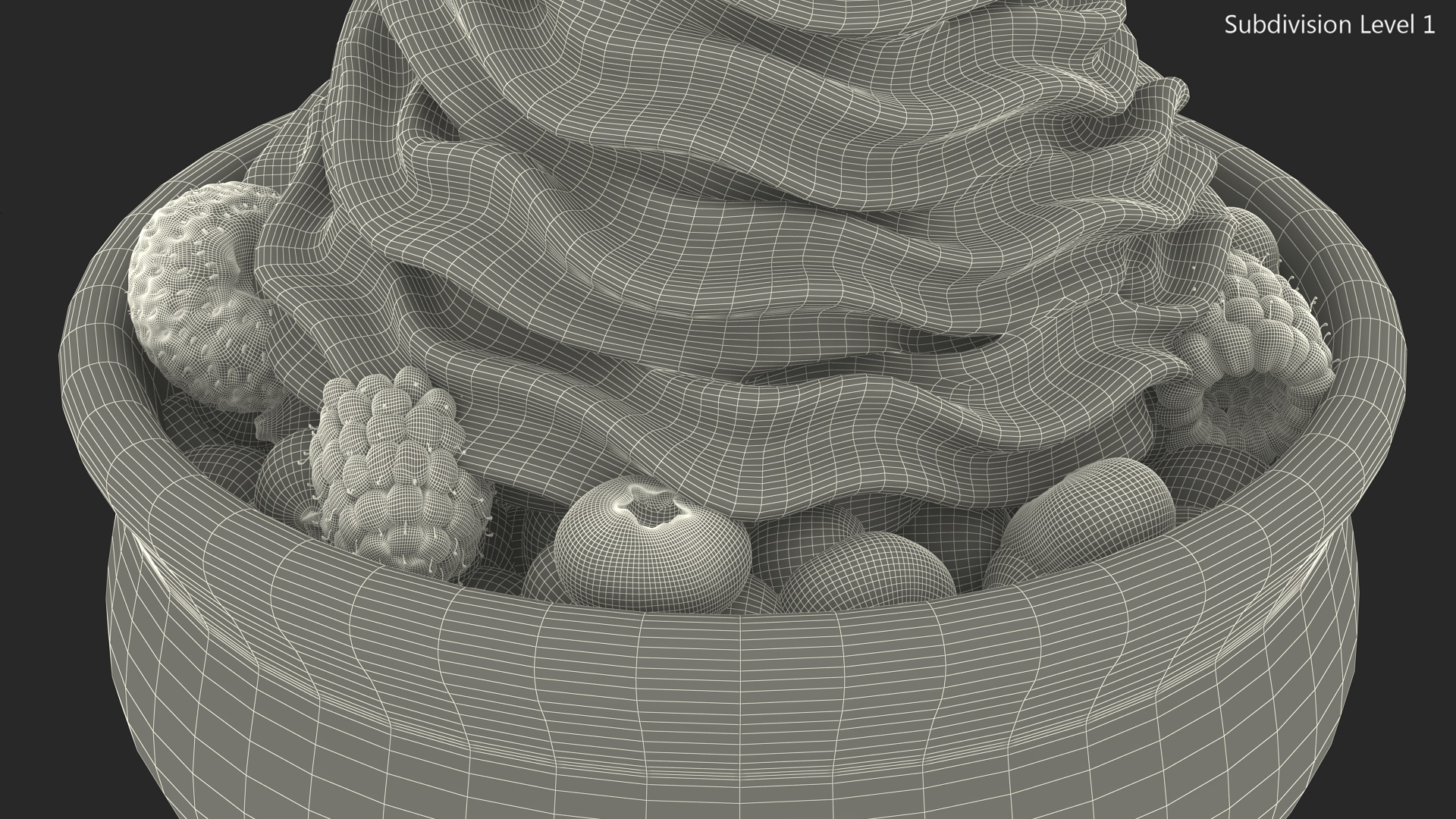 Bowl of Berries with Whipped Cream 3D model