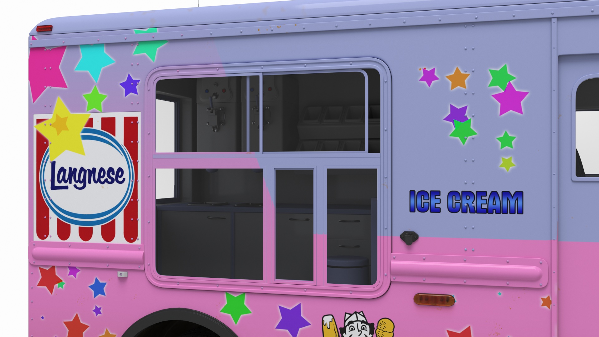 3D model Ice Cream Truck with Star Decals and Branding
