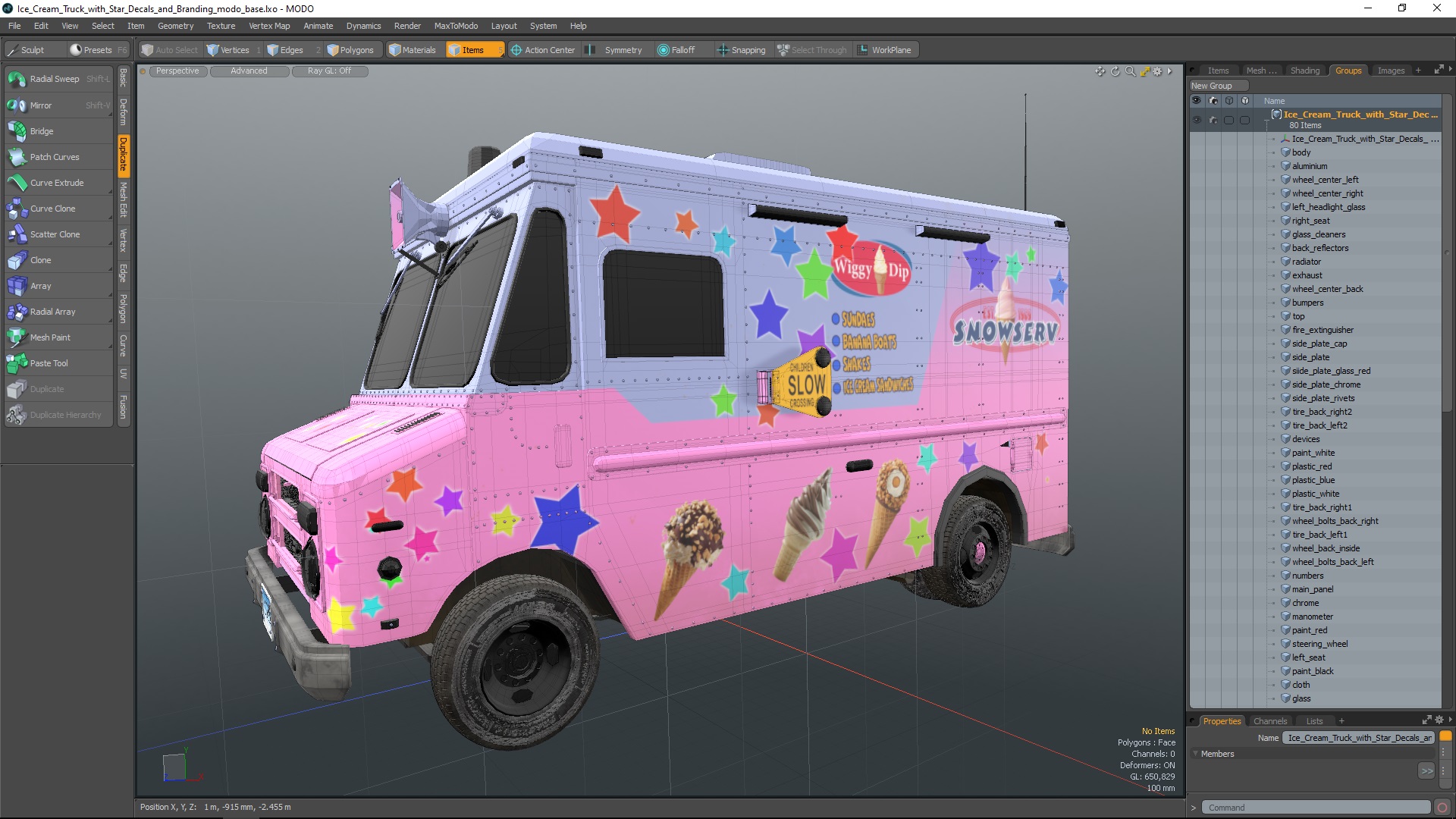3D model Ice Cream Truck with Star Decals and Branding