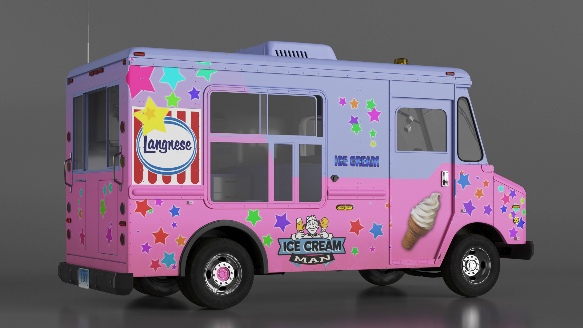 3D model Ice Cream Truck with Star Decals and Branding