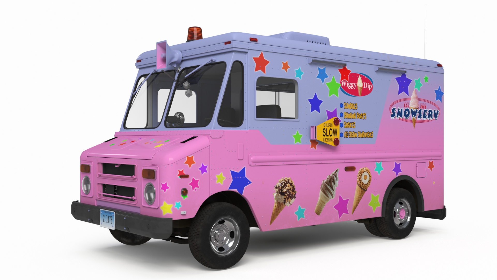 3D model Ice Cream Truck with Star Decals and Branding