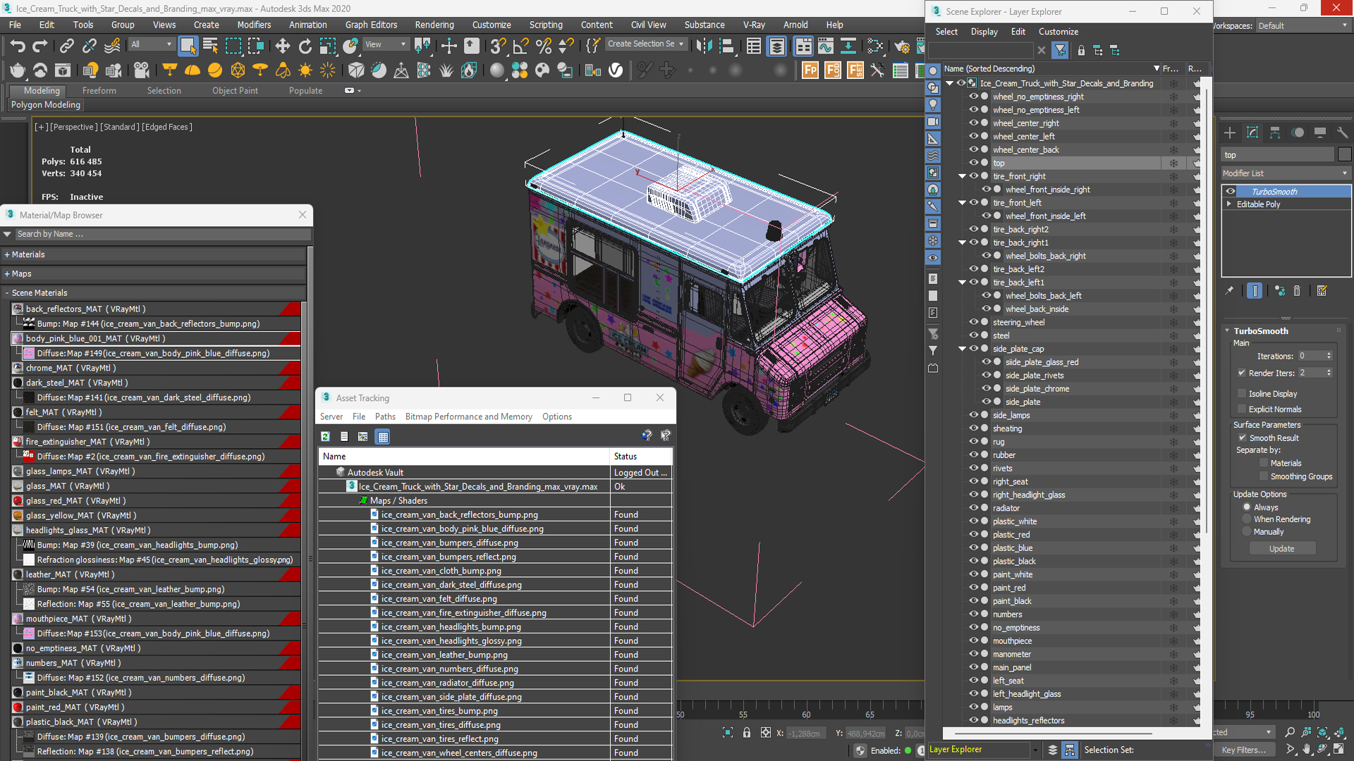 3D model Ice Cream Truck with Star Decals and Branding