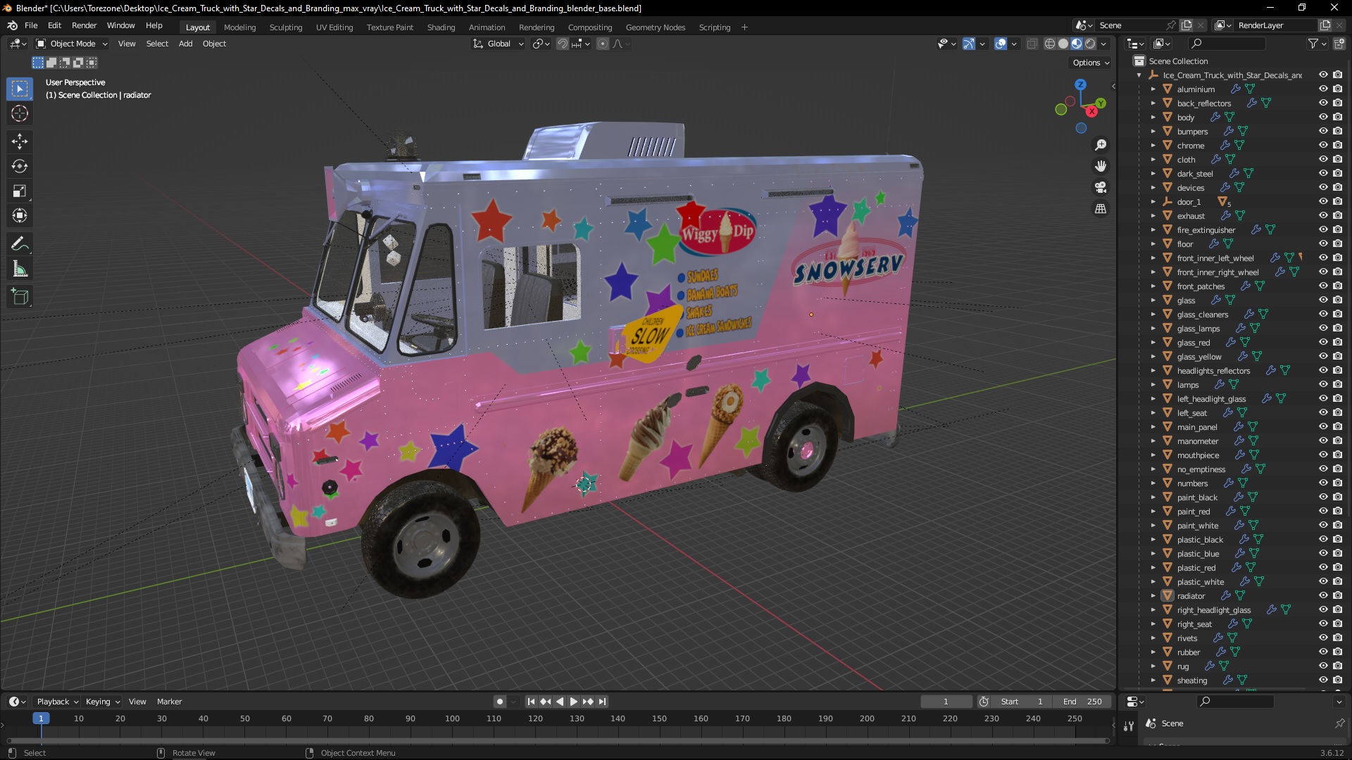 3D model Ice Cream Truck with Star Decals and Branding