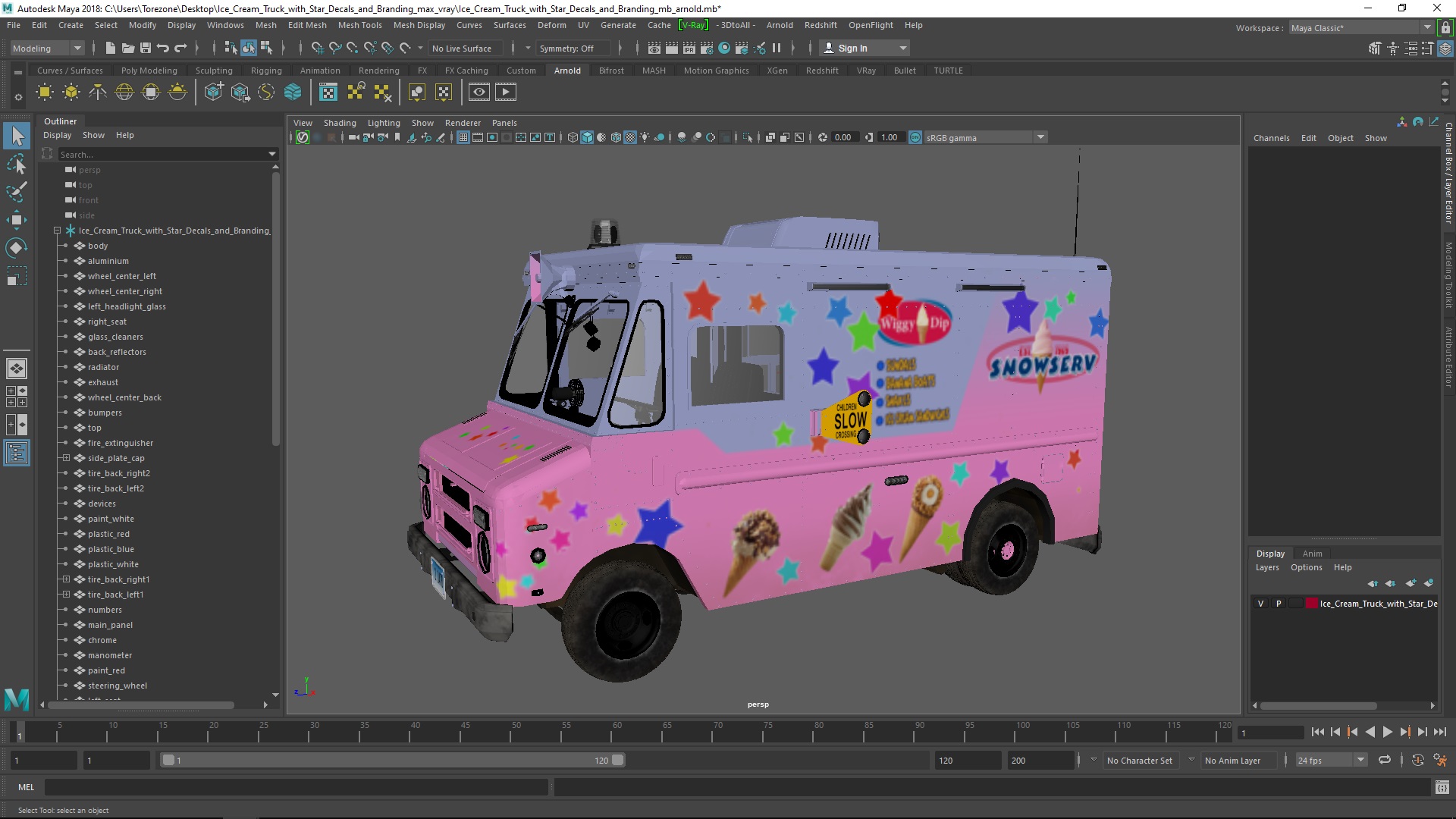 3D model Ice Cream Truck with Star Decals and Branding