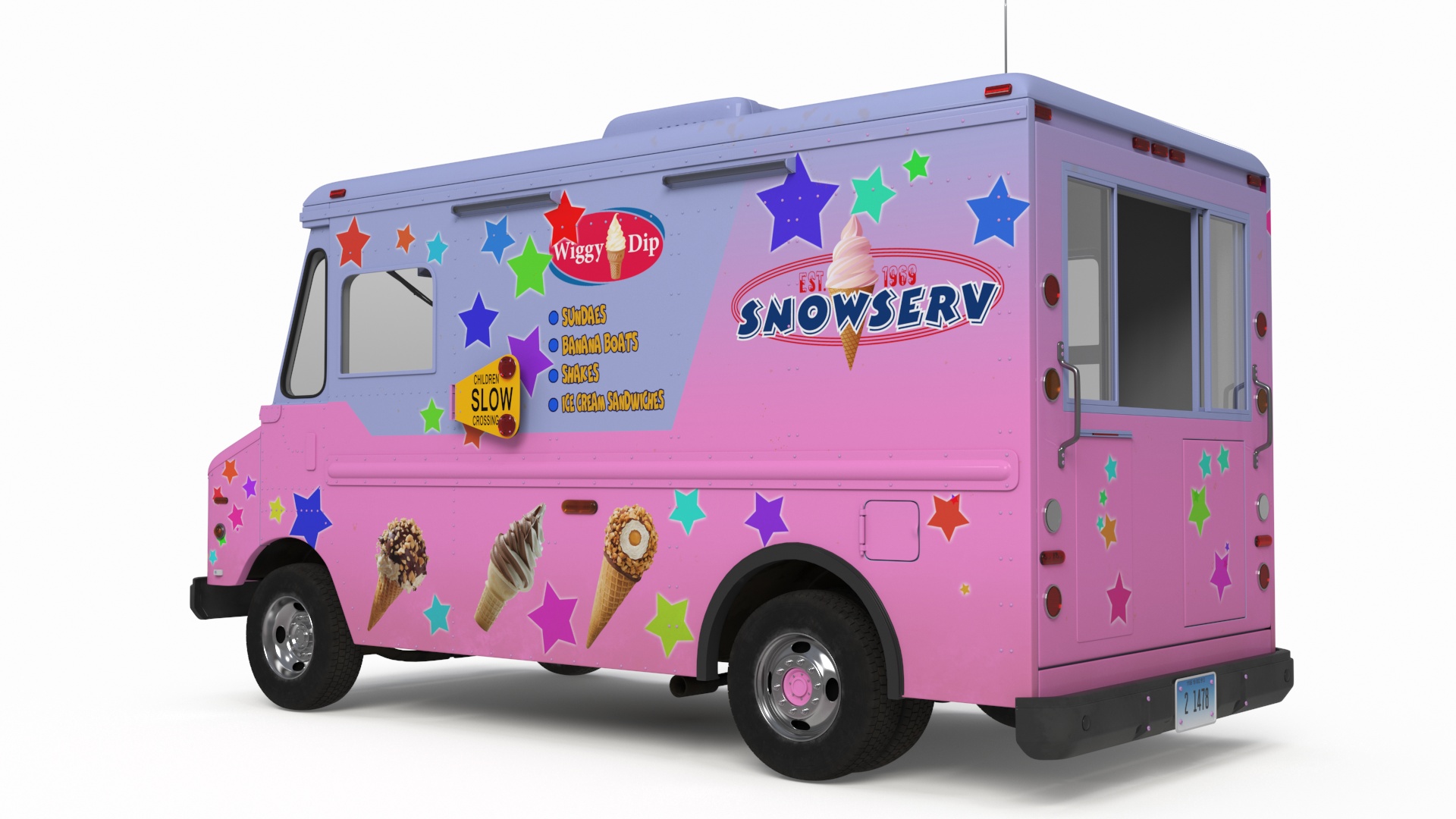 3D model Ice Cream Truck with Star Decals and Branding