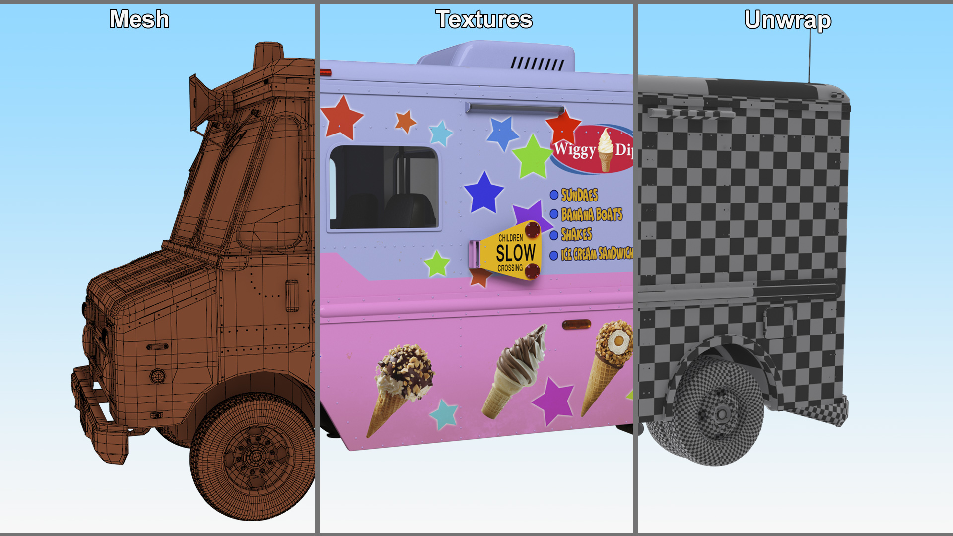3D model Ice Cream Truck with Star Decals and Branding