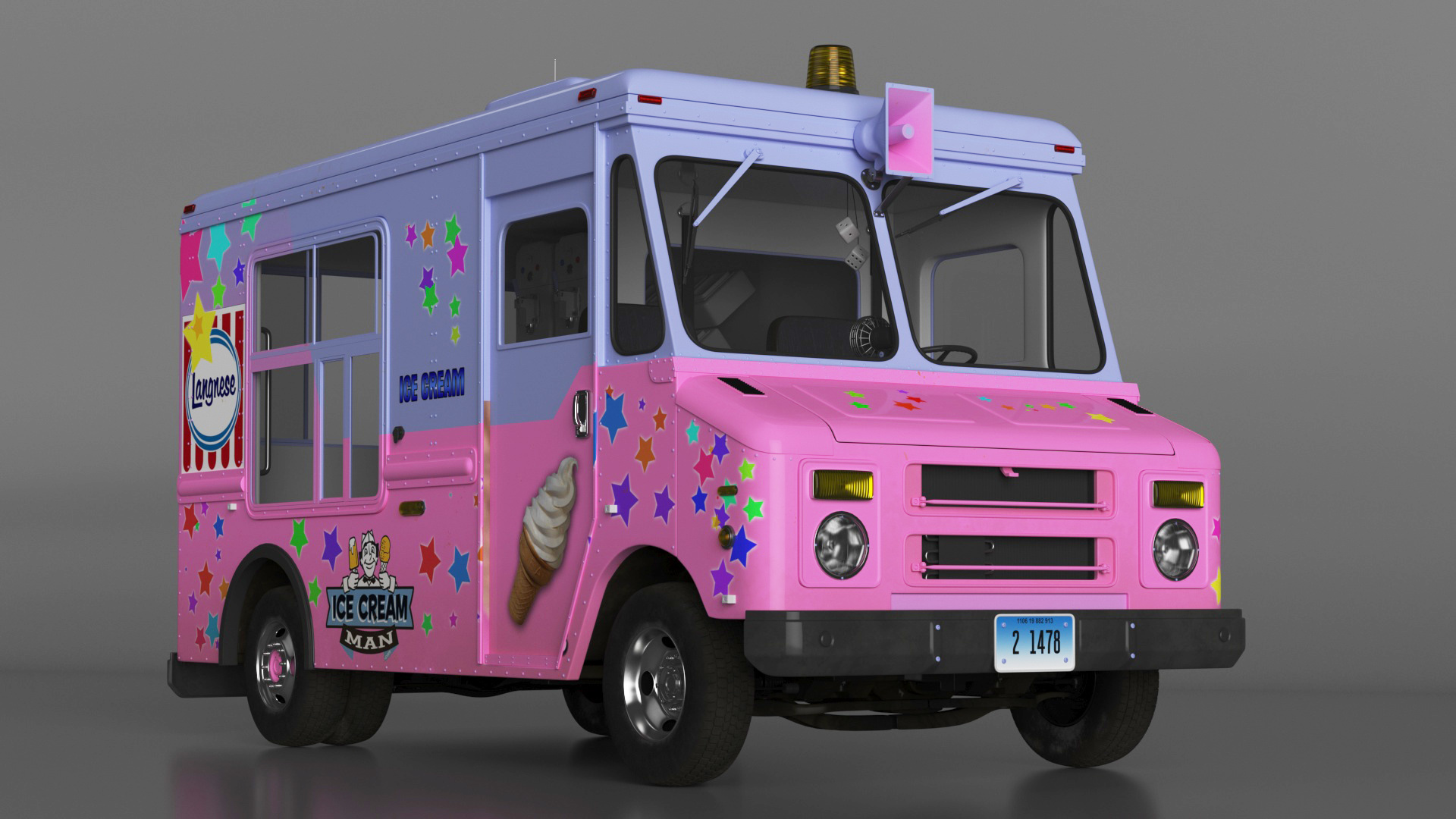 3D model Ice Cream Truck with Star Decals and Branding