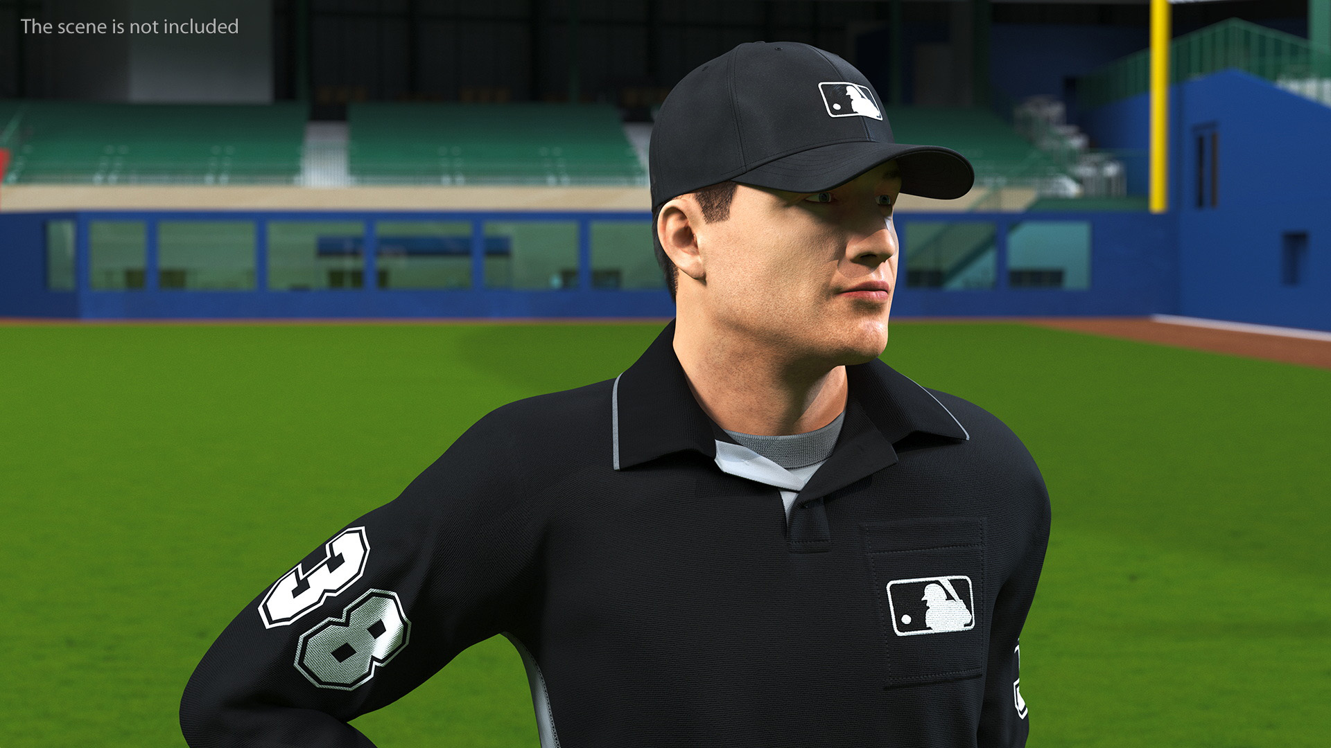 3D model Baseball Umpire in Cap Standing Pose Fur