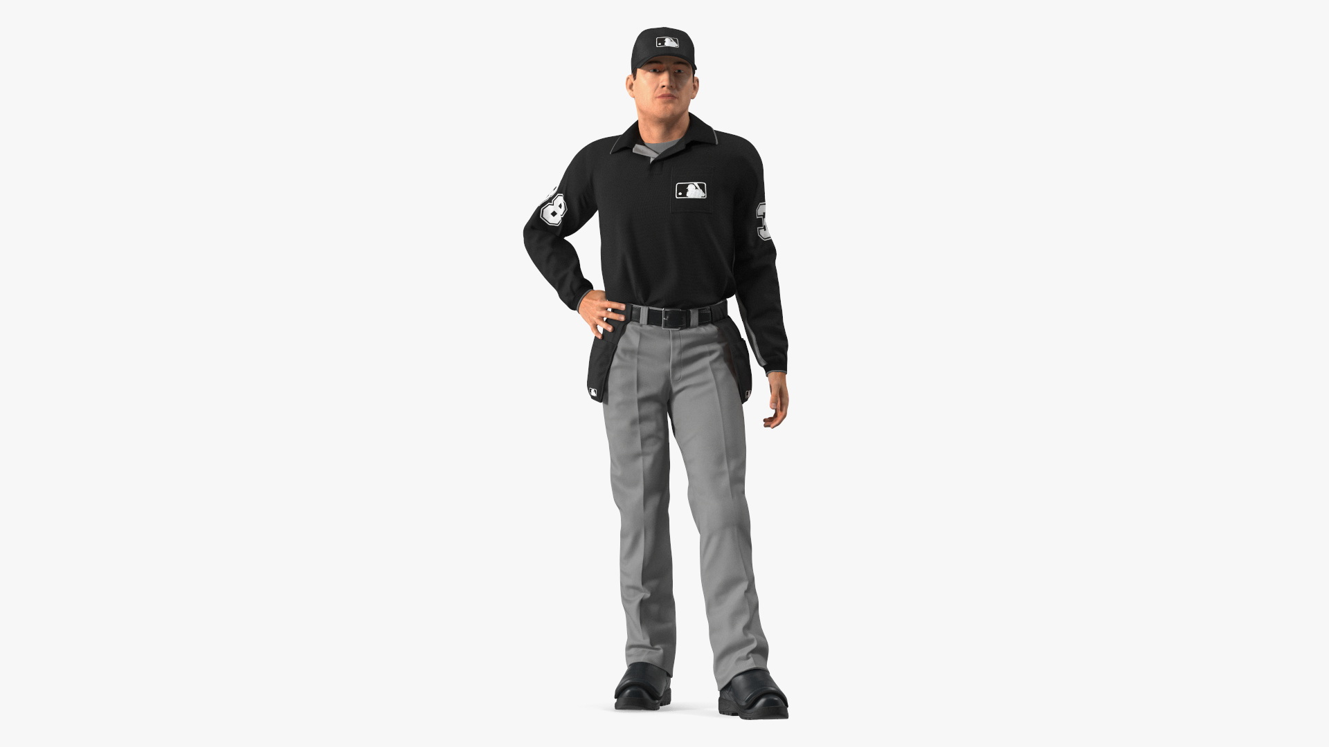 3D model Baseball Umpire in Cap Standing Pose Fur