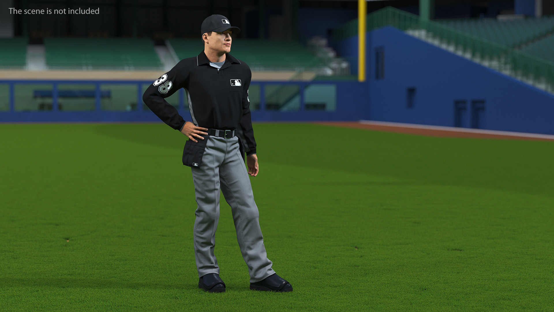 3D model Baseball Umpire in Cap Standing Pose Fur