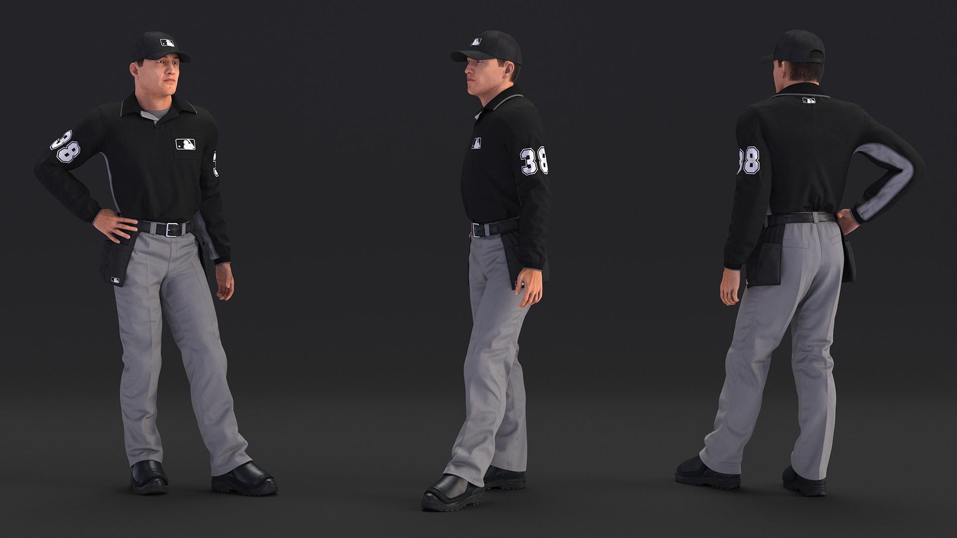 3D model Baseball Umpire in Cap Standing Pose Fur
