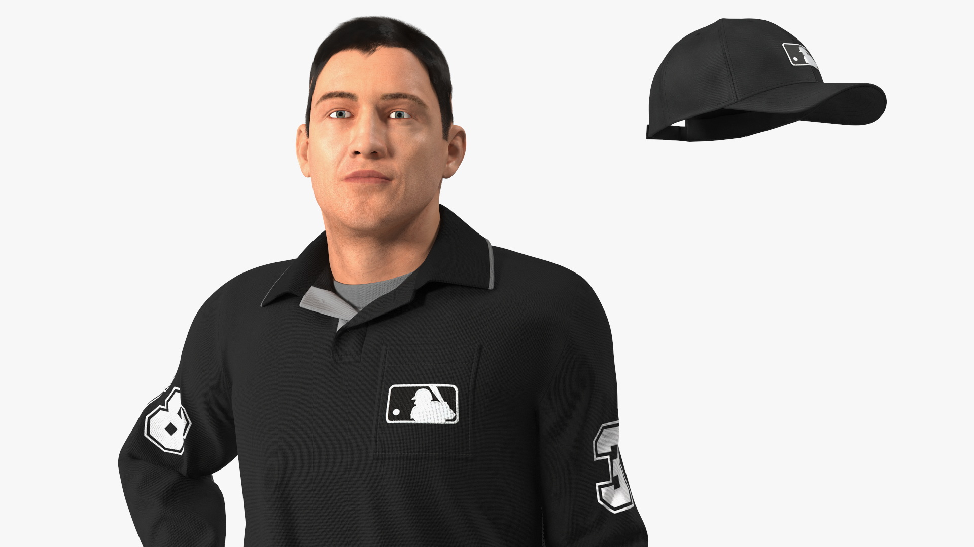 3D model Baseball Umpire in Cap Standing Pose Fur