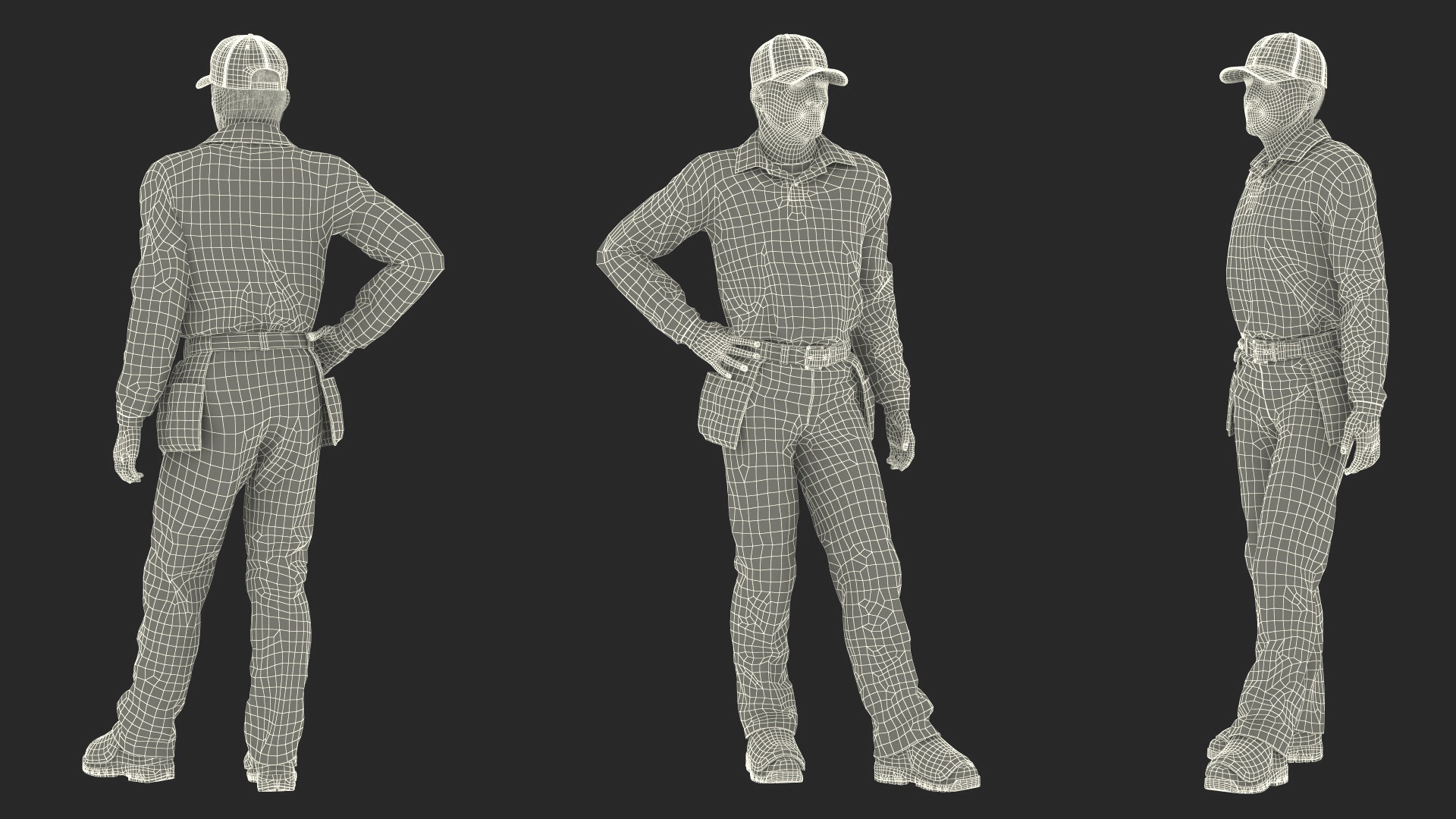 3D model Baseball Umpire in Cap Standing Pose Fur