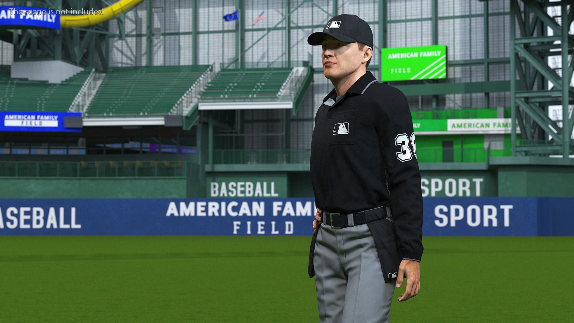 3D model Baseball Umpire in Cap Standing Pose Fur