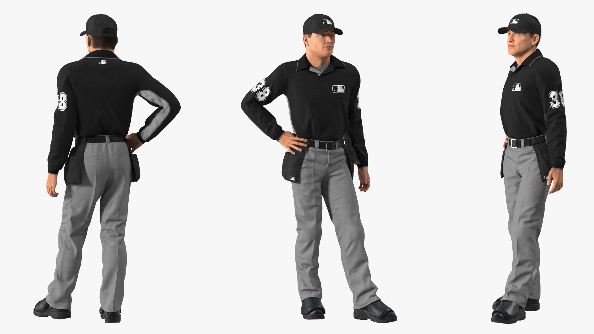 3D model Baseball Umpire in Cap Standing Pose Fur