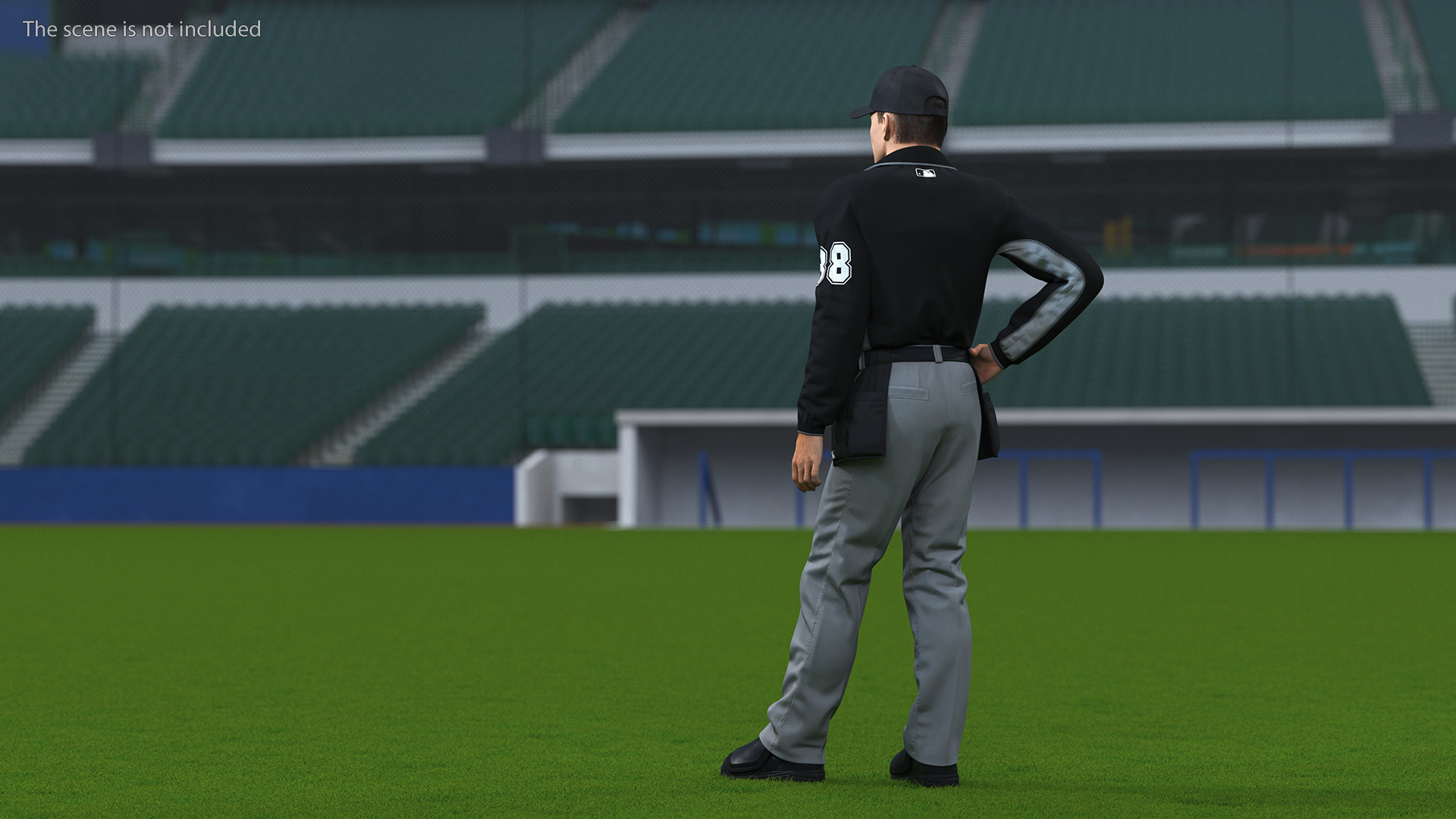 3D model Baseball Umpire in Cap Standing Pose Fur