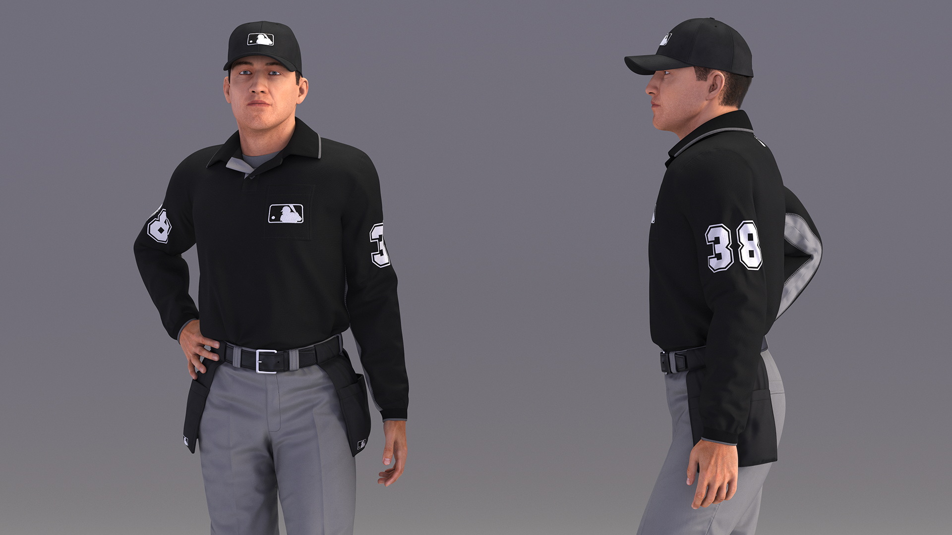 3D model Baseball Umpire in Cap Standing Pose Fur