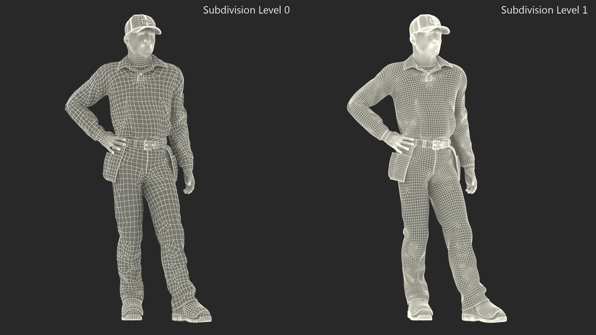 3D model Baseball Umpire in Cap Standing Pose Fur
