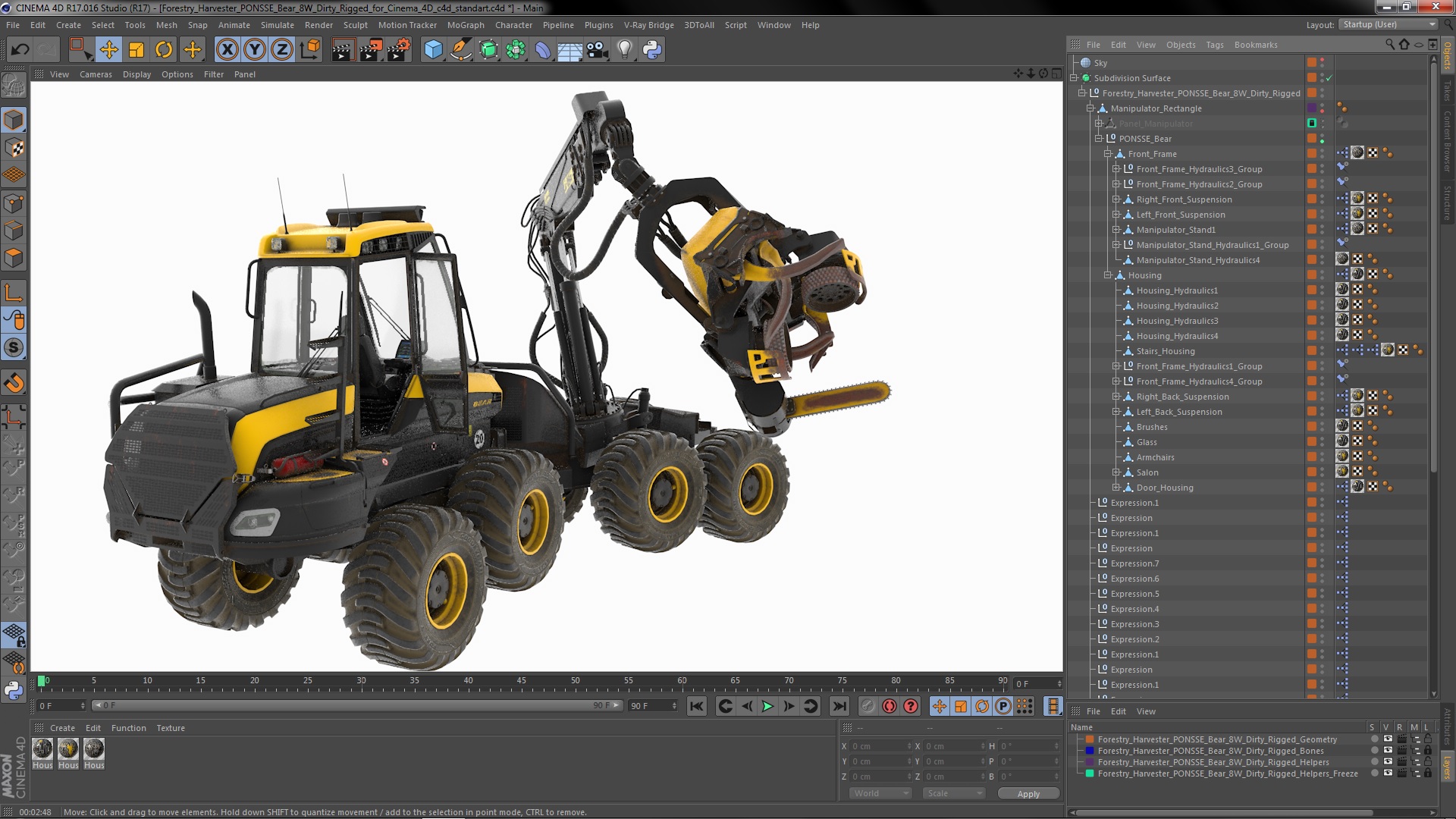 3D model Forestry Harvester PONSSE Bear 8W Dirty Rigged for Cinema 4D