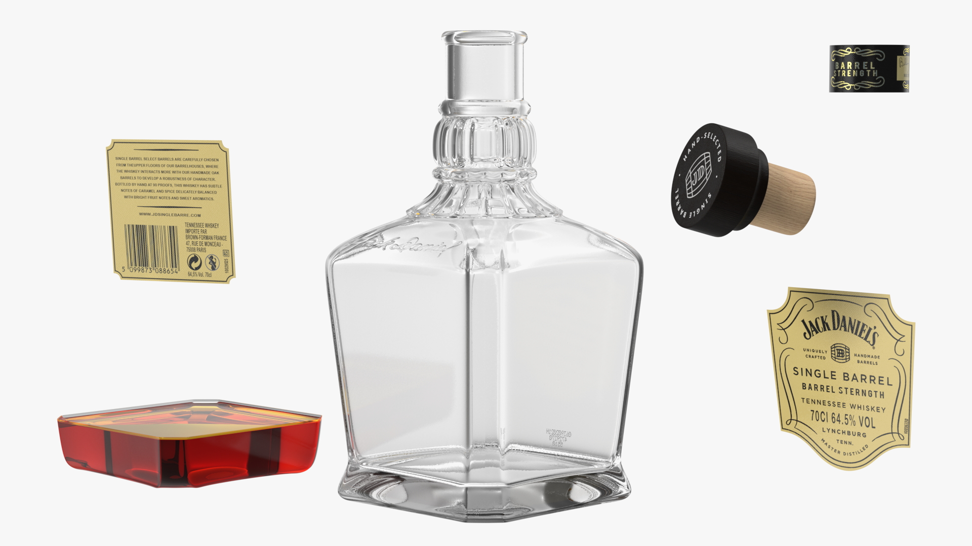 Open Bottle of Whiskey Jack Daniels Single Barrel 3D model