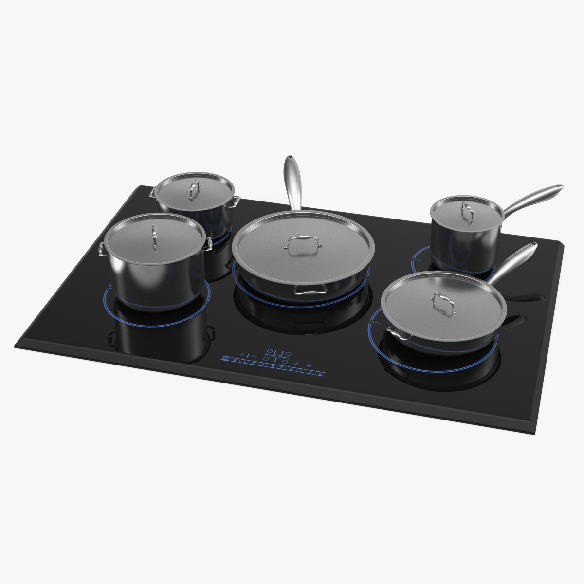 5 Zone Induction Hob with Stainless Tableware 3D Model