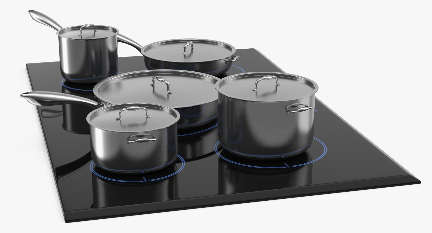 3D model 5 Zone Induction Hob with Stainless Tableware