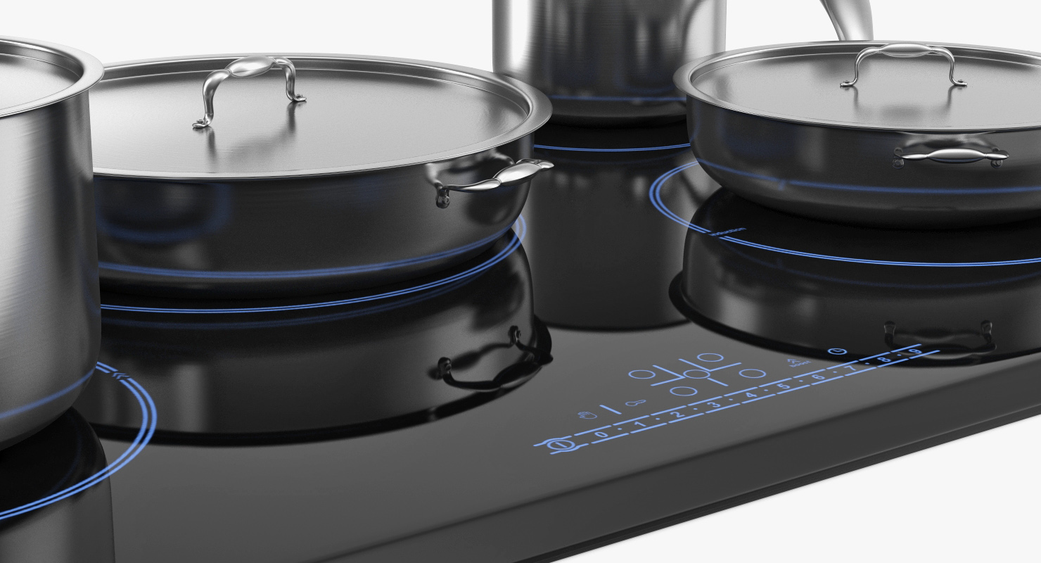 3D model 5 Zone Induction Hob with Stainless Tableware