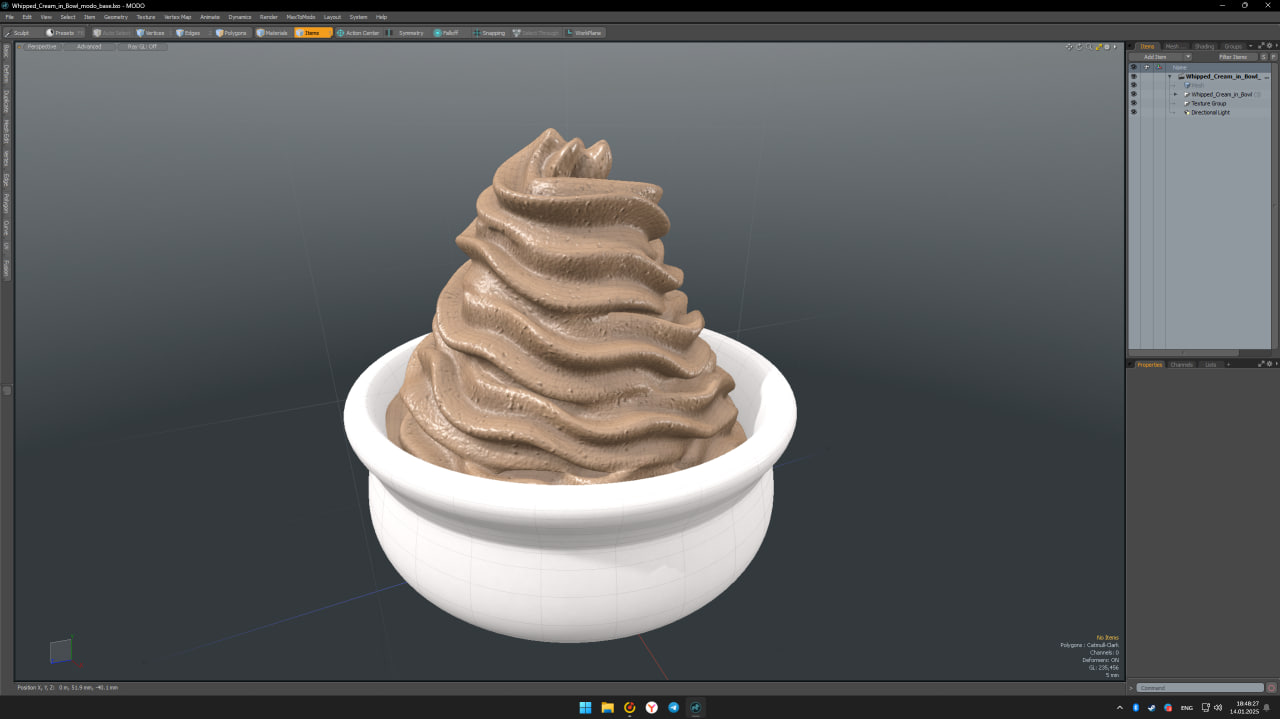 3D Whipped Cream in Bowl