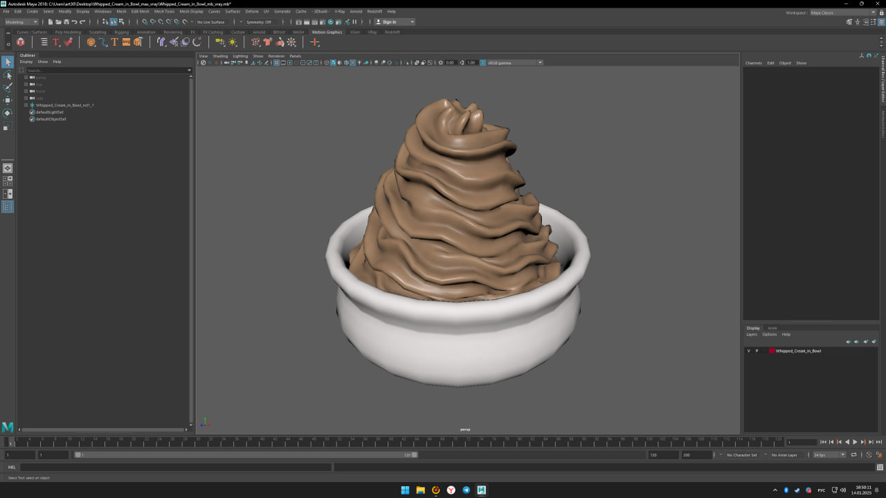 3D Whipped Cream in Bowl