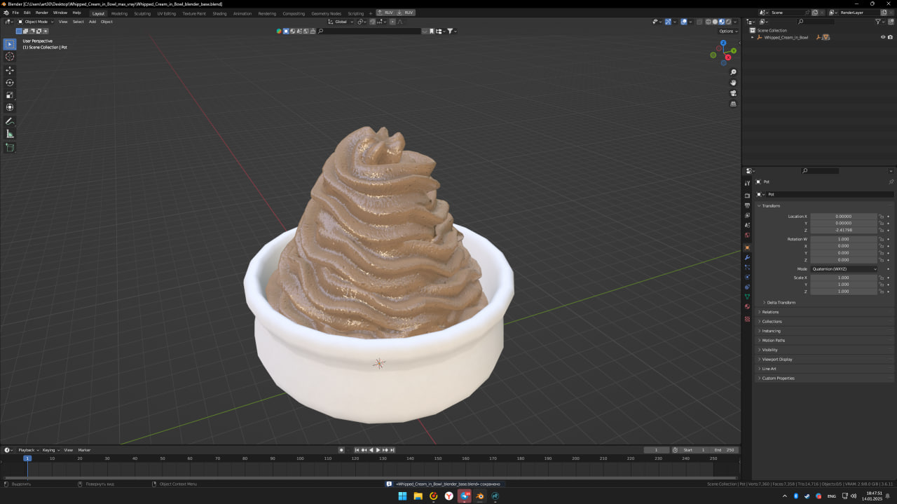 3D Whipped Cream in Bowl