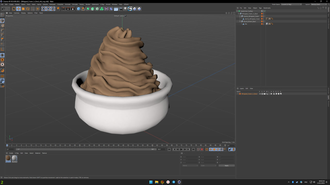 3D Whipped Cream in Bowl