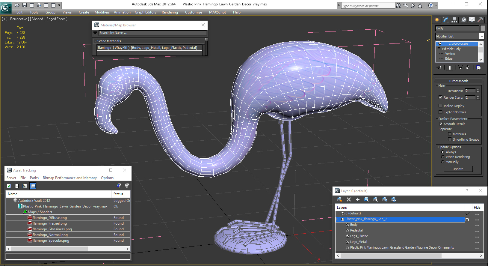 Plastic Pink Flamingo Lawn Garden Decor 3D model