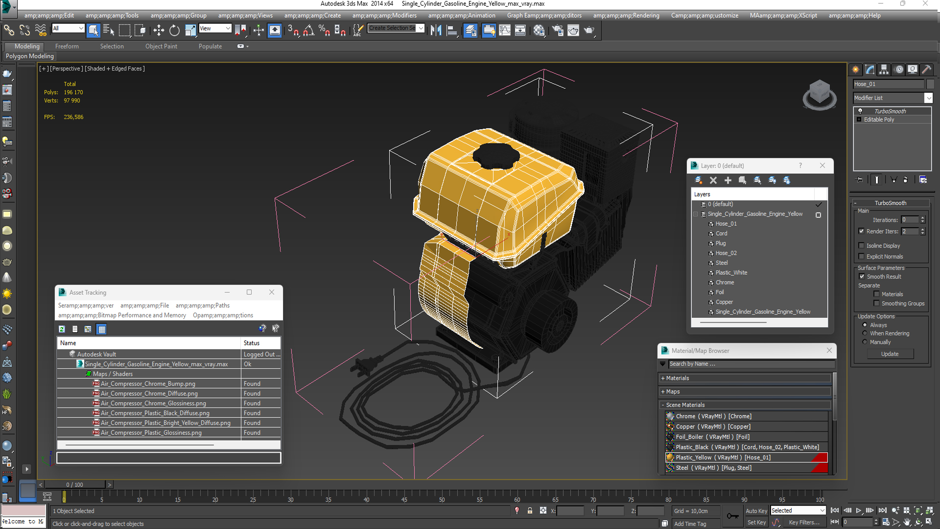 3D Single Cylinder Gasoline Engine Yellow model