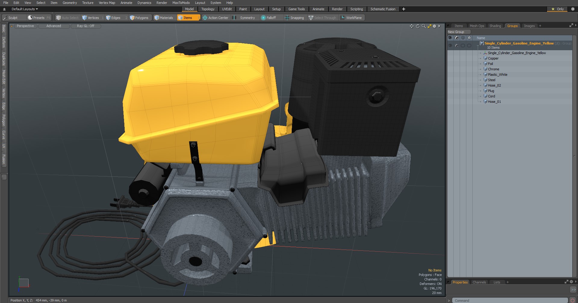 3D Single Cylinder Gasoline Engine Yellow model
