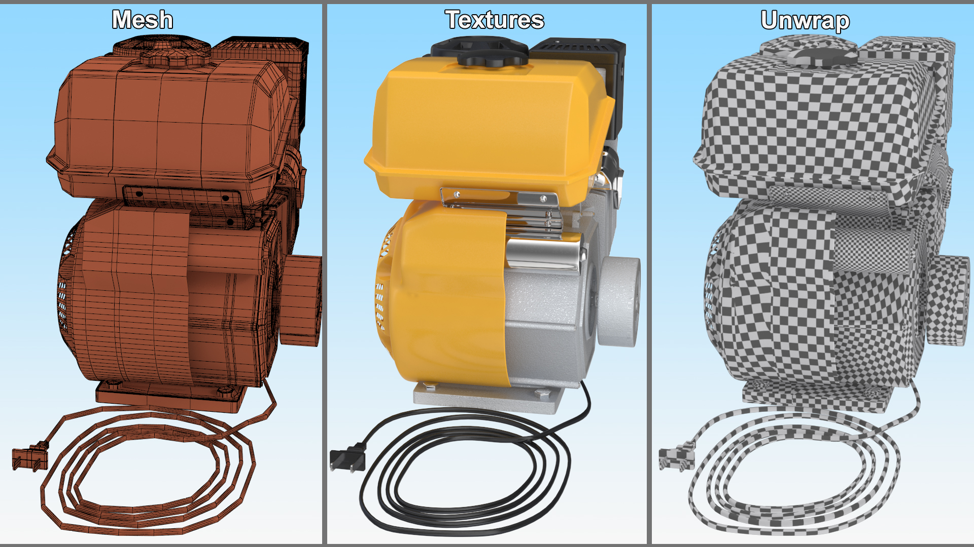 3D Single Cylinder Gasoline Engine Yellow model
