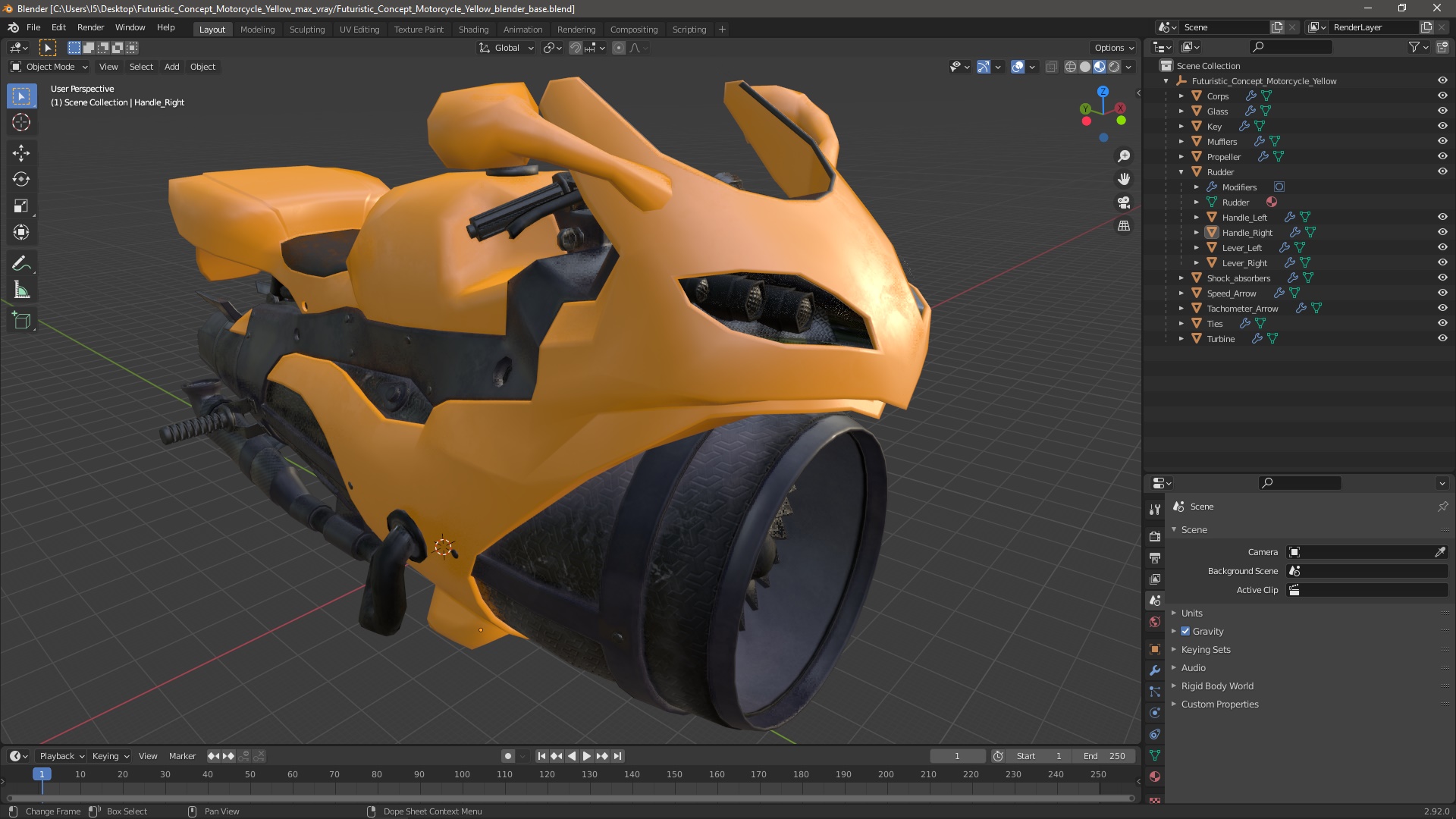 3D Futuristic Concept Motorcycle Yellow